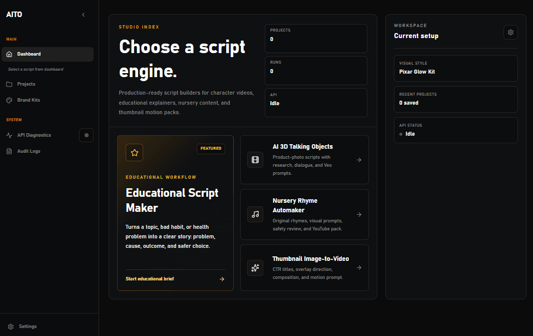 AITO script creation studio for AI video production